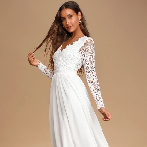 Lulus | Dresses | Lulus Awaken My Love White Lace Long Sleeve Maxi Dress |  Poshmark